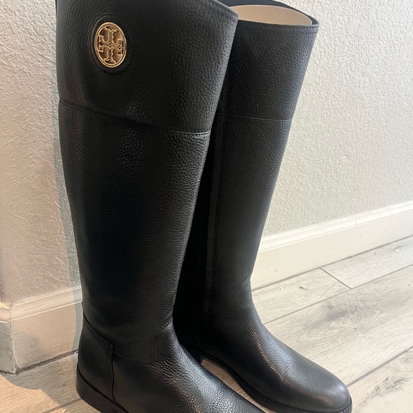 Tory Burch Black Junction Riding Boot Tumbled Leather Size 9 - Picture 3 of 4